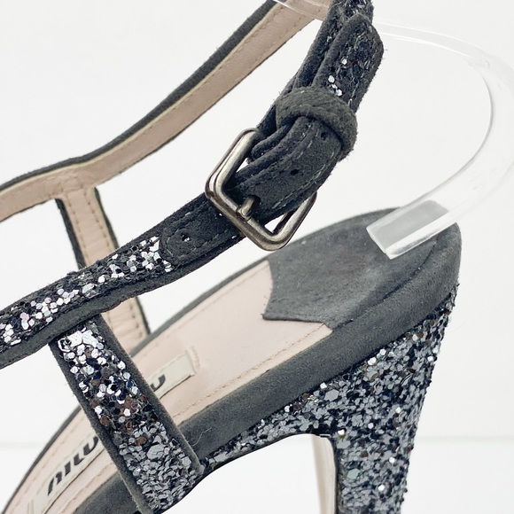 Miu Miu Silver Glitter Strap Sandal Heels / Ardesia / MSRP $956 / Women’s 8.5 - Picture 16 of 16